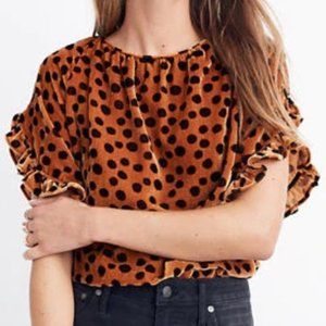 New! Madewell Velvet Spot Leopard Dot Ruffle Top